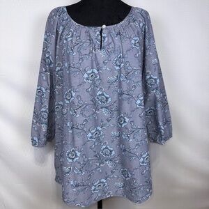 Croft & Barrow Floral Chambray Peasant Top Extra Large Blue Cotton